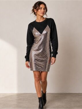 Topshop NWT Foxy Lab NY Sequin Overlay Sweatshirt Dress Glam Party size Small